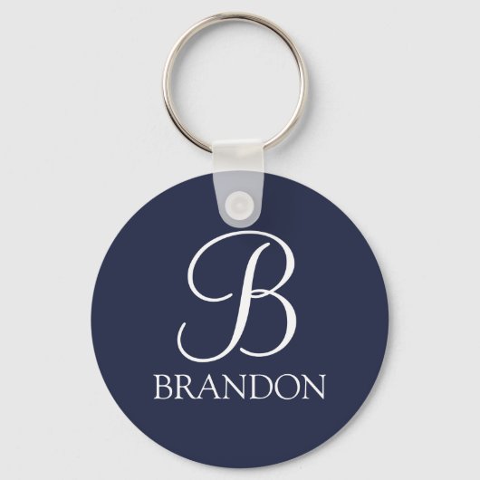 Navy Blue Specialized Script Monogram en Naam Sleutelhanger (Voorkant)