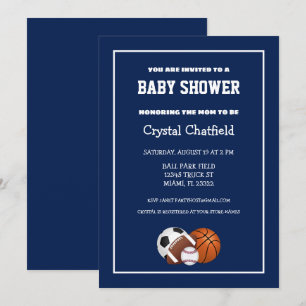 Navy Blue Sports Baby shower Kaart