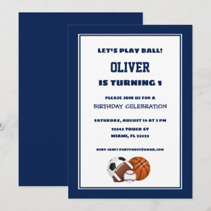 Navy Blue Sports Birthday Uitnodiging