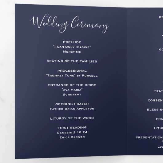 Navy Blue Spring Floral Peony Wedding Programma (Binnenzijde eerst)
