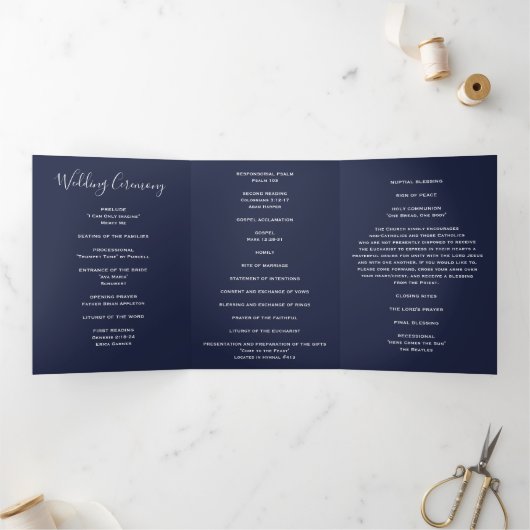 Navy Blue Spring Floral Peony Wedding Programma (Binnen)
