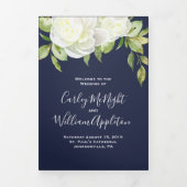 Navy Blue Spring Floral Peony Wedding Programma (Cover)