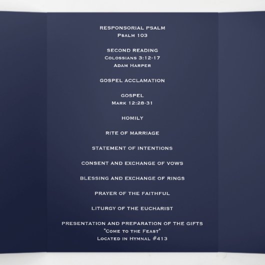 Navy Blue Spring Floral Peony Wedding Programma (Binnenkant midden)
