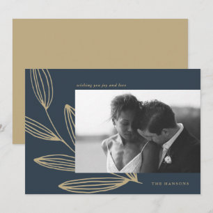 Navy Blue Sprout Photo Holiday Card Feestdagenkaart