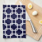Navy Blue Square Link Pattern Ktichen Towels Theedoek (Quarter Fold)