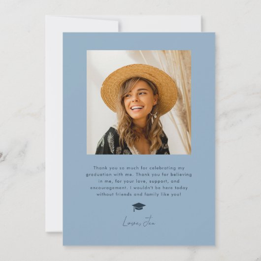 Navy Blue Squiggly Foto Lijst Afstuderen Aankondiging (Achterkant)