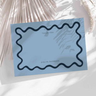 Navy Blue Squiggly Wavy Line Dank u Notitiekaartje