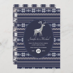 Navy Blue Stag Folk Art-kerstmis Kaart