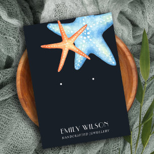 NAVY BLUE STAR FISH AQUATIC STUD EARRING DISPLAY VISITEKAARTJE