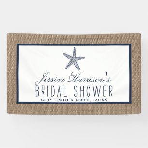 Navy Blue Starfish Beach Burlap Vrijgezellenfeest Spandoek