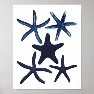 Navy Blue Starfish Beach Decor Poster
