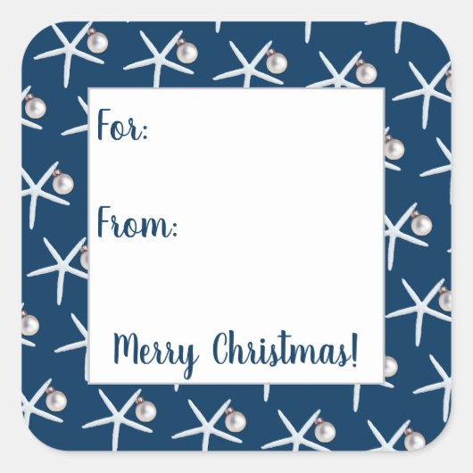 Navy Blue Starfish Kerstmis Stickers (Voorkant)