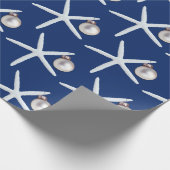 Navy Blue Starfish Pattern kerstcadeautje Cadeaupapier (Hoek)