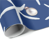 Navy Blue Starfish Pattern kerstcadeautje Cadeaupapier (Rol Hoek)
