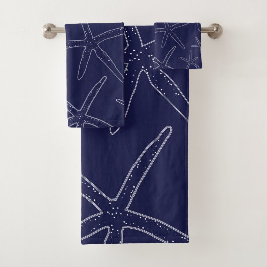 Navy Blue Starfish, Sand Dollar Bathroom Towel set Bad Handdoek (Insitu)