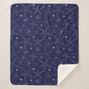 Navy Blue Starfish & Sand Dollar Sherpa Blanket Deken