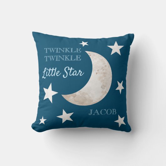 Navy Blue Stars Moon Twinkle Little Star Kussen (Voorkant)