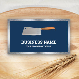Navy Blue Steel Butcher Knife Meat Shop Visitekaartje