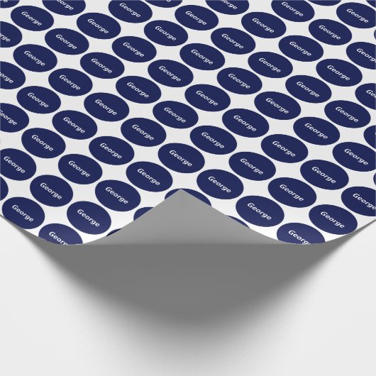 Navy Blue Stippen Pattern on White, met naam Cadeaupapier (Hoek)