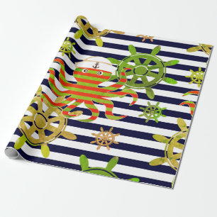 Navy blue strees nautisch patroon cadeaupapier