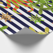 Navy blue strees nautisch patroon cadeaupapier (Hoek)