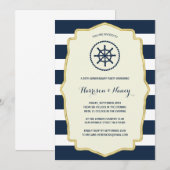 Navy Blue Strepen | Nautilus Bruiloft Feest Kaart (Voorkant / Achterkant)
