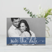 Navy Blue Strepen Save the Date Foto Aankondiging (Staand voorkant)