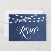 Navy Blue String Lights Bruiloft RSVP Kaart (Voorkant)