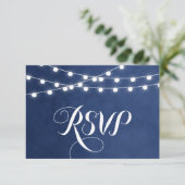 Navy Blue String Lights Bruiloft RSVP Kaart (Staand voorkant)