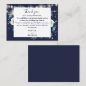 Navy Blue String Lights Floral Wedding Bedankt Plaatskaartje (Voorkant / Achterkant)