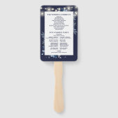 Navy Blue String Lights Floral Wedding Program Handwaaier (Achterkant)