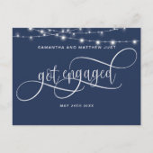 Navy Blue, String Lights, get Engaged, Verloving Aankondigingskaart (Voorkant)
