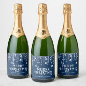 Navy Blue String Lights Kerstfeest Sparkling Wijnetiket (Flessen)