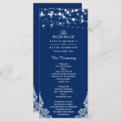 Navy Blue String Lights Lace Wedding Programme Programma (Voorkant / Achterkant)