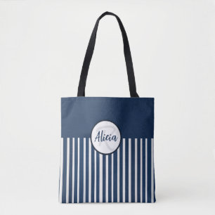 Navy Blue Stripe en Kleurenblok Draagtas