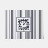 Navy Blue Stripe Label en monogram Deurmat (Voorkant)