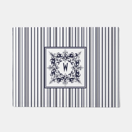 Navy Blue Stripe  Label en monogram Deurmat (Voorkant)