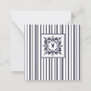 Navy Blue Stripe Label en monogram Notitiekaartje
