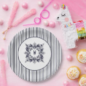 Navy Blue Stripe Label en monogram Papieren Bordje (Feest)