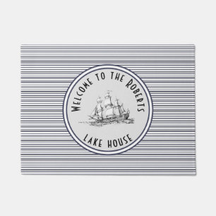 Navy Blue Stripe  Label en naam Deurmat