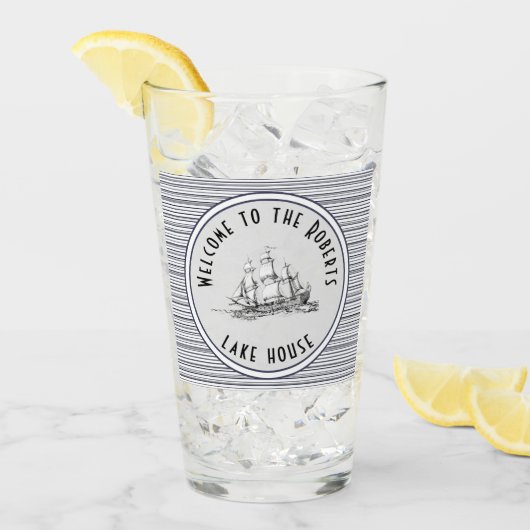 Navy Blue Stripe  Label en naam Glas (Voorkant ijs)