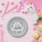 Navy Blue Stripe Label en naam Papieren Bordje (Feest)