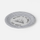 Navy Blue Stripe Label en naam Papieren Bordje (Gekanteld)