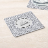 Navy Blue Stripe Label en naam Vierkante Kartonnen Onderzetter (Schuin)