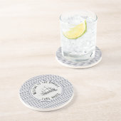 Navy Blue Stripe Label en naam Zandsteen Onderzetter (Zijkant)