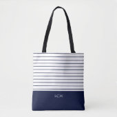 Navy Blue Stripe Pattern Monogram Draagtas (Voorkant)