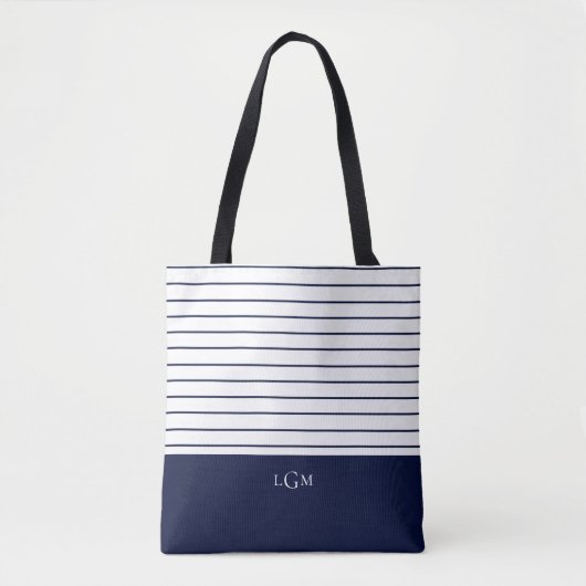 Navy Blue Stripe Pattern Monogram Draagtas (Voorkant)