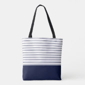 Navy Blue Stripe Pattern Monogram Draagtas (Achterkant)