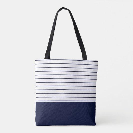 Navy Blue Stripe Pattern Monogram Draagtas (Achterkant)