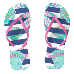 Navy Blue Stripe Seashell Teenslippers
